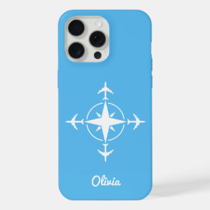 Eenvoudig modern kompas en vliegtuig reis aangepas iPhone 15 pro max case