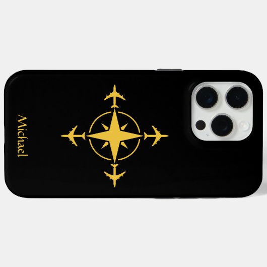 Eenvoudig Modern Kompas en Vliegtuig, Reis Custom Case-Mate iPhone Case (Achterkant (horizontaal))