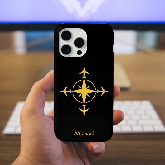 Eenvoudig modern kompas en vliegtuig, reis maatwer Case-Mate iPhone case