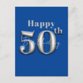 Eenvoudig modern koningsblauw en zilver 50e verjaa briefkaart (Voorkant)