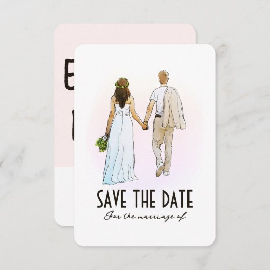 Eenvoudig modern koppel Flat Save The Date Kaart (Voorkant / Achterkant)