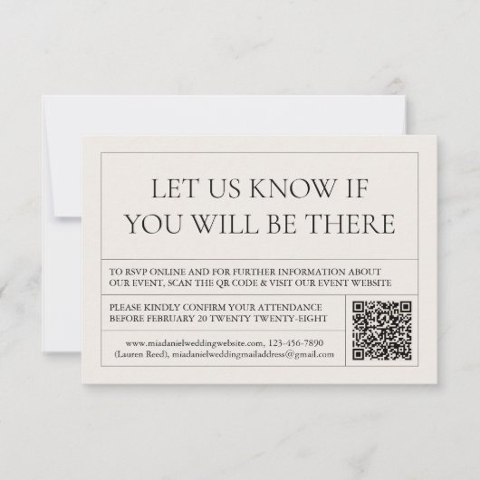 Eenvoudig & Modern  Label QR-code RSVP Kaartje (Voorkant)