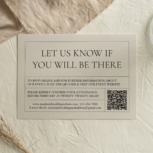 Eenvoudig & Modern  Label QR-code RSVP Kaartje