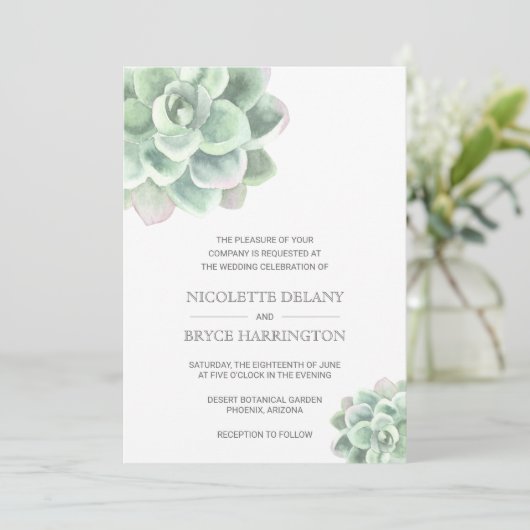 Eenvoudig modern legant Succulent Wedding Kaart (Staand voorkant)