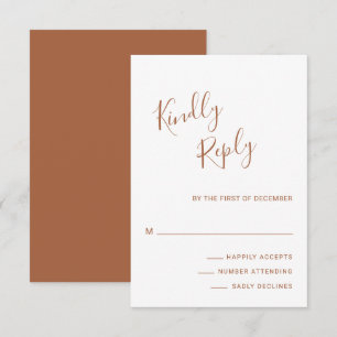 Eenvoudig modern legant terracotta Wedding RSVP Kaartje