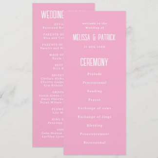 Eenvoudig Modern Licht Elegant Roze Bruiloft Programmakaart
