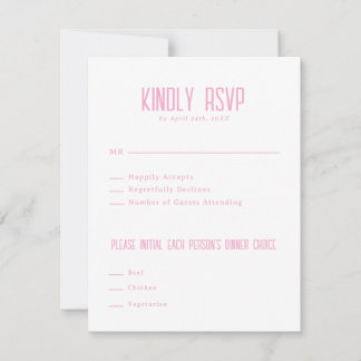 Eenvoudig Modern Licht Elegant Roze Bruiloft RSVP Kaartje