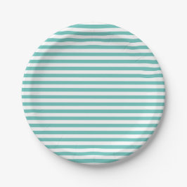 Eenvoudig modern licht turquoise en wit gestreept papieren bordje