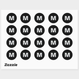 Eenvoudig modern lichtgrijs op zwart monogram init ronde sticker