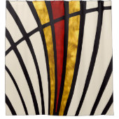 Eenvoudig, modern, lijnen, goud, rood, room douchegordijn (Voorkant)