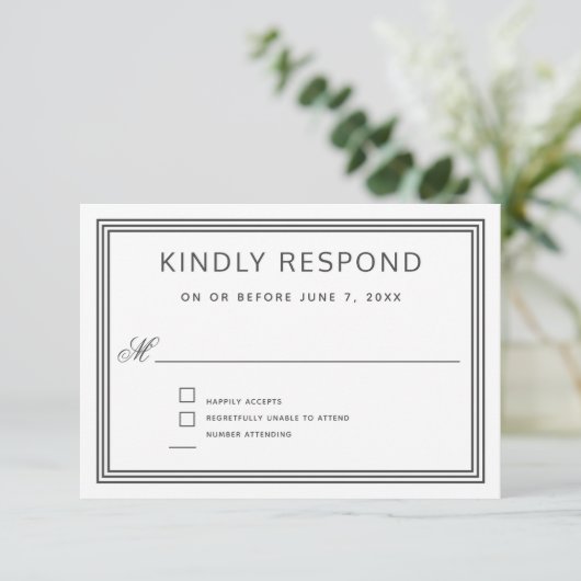 Eenvoudig Modern Lijst Elegant Bruiloft RSVP (Staand voorkant)