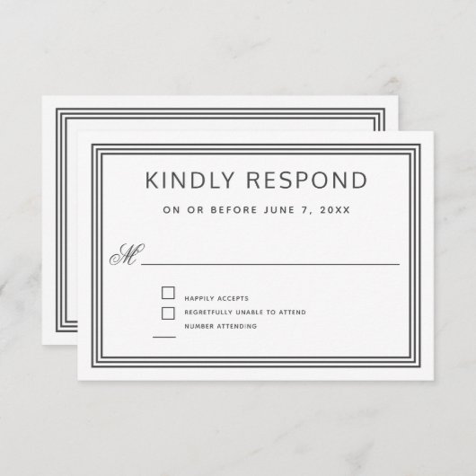 Eenvoudig Modern Lijst Elegant Bruiloft RSVP (Voorkant / Achterkant)