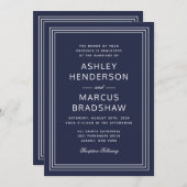 Eenvoudig Modern Lijst Elegant Navy Wedding Kaart (Voorkant / Achterkant)