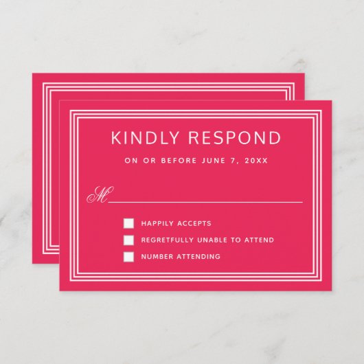 Eenvoudig modern Lijst, gebold roze RSVP (Voorkant / Achterkant)