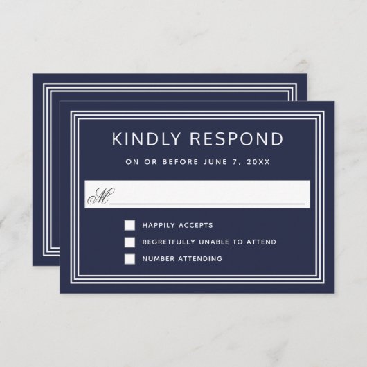 Eenvoudig modern Lijst legant Navy RSVP (Voorkant / Achterkant)