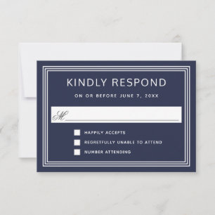 Eenvoudig modern Lijst legant Navy RSVP Kaartje
