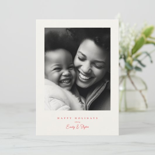 Eenvoudig Modern lijst Rood & Crème Kerst Gelukkig Feestdagenkaart (Staand voorkant)