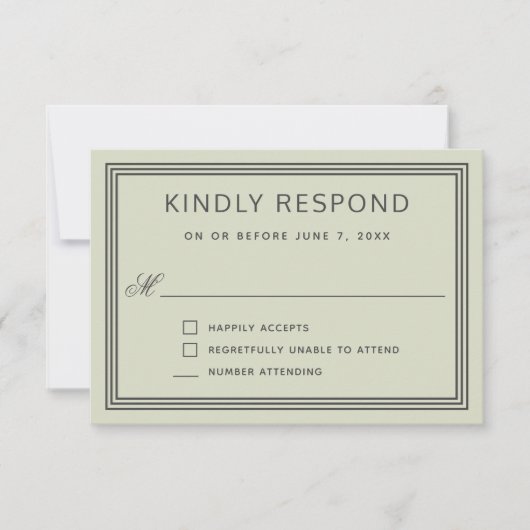 Eenvoudig modern Lijst Sage Green Wedding RSVP (Voorkant)