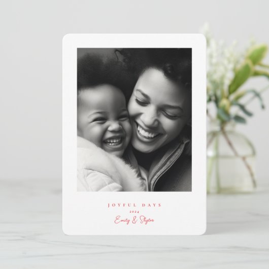 Eenvoudig modern lijst vrolijk rood & wit kerst feestdagenkaart (Staand voorkant)