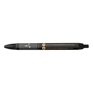 Eenvoudig Modern Luxe Zwart & Goud Uw Logo Zwarte Inkt Pen
