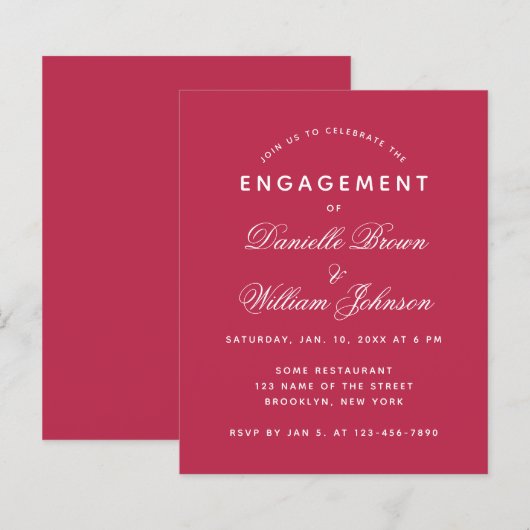 Eenvoudig Modern Magenta de Uitnodiging van het Ve (Voorkant / Achterkant)