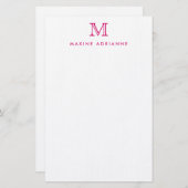Eenvoudig Modern Magenta Girly Roze Monogram Initi Briefpapier (Voorkant / Achterkant)