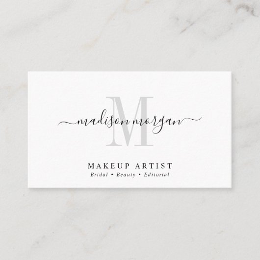 Eenvoudig Modern Make-up Artist Script Monogram Visitekaartje (Voorkant)