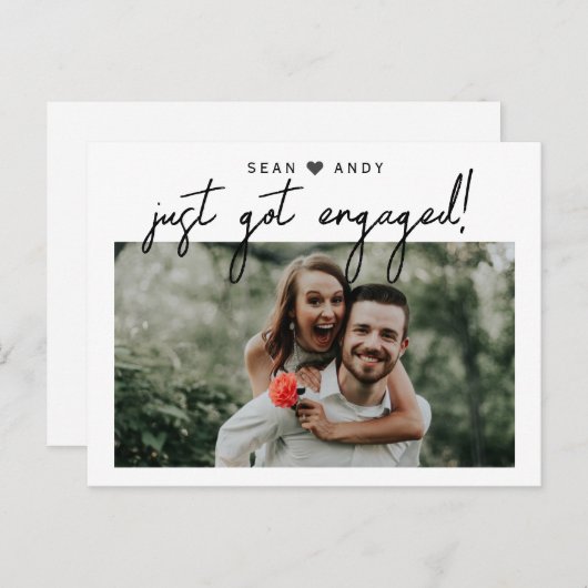 Eenvoudig modern manuscript enkel kreeg Geëngageer Aankondigingskaart (Voorkant / Achterkant)