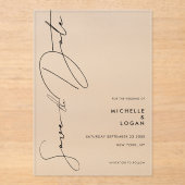 Eenvoudig Modern Manuscript Weddenschap sparen de  Acryl Uitnodigingen (Voorkant)