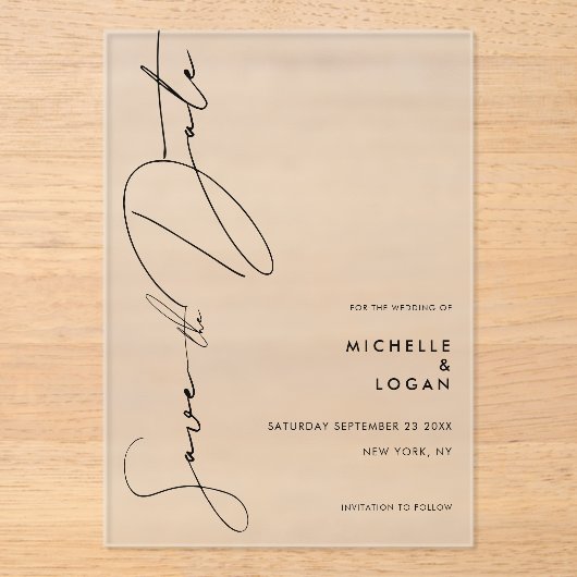 Eenvoudig Modern Manuscript Weddenschap sparen de Acryl Uitnodigingen (Voorkant)