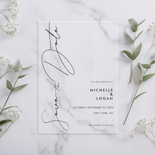 Eenvoudig Modern Manuscript Weddenschap sparen de Acryl Uitnodigingen