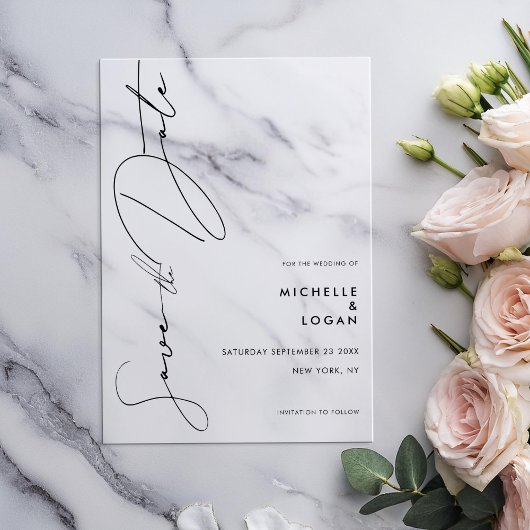 Eenvoudig Modern Manuscript Weddenschap sparen de  Acryl Uitnodigingen