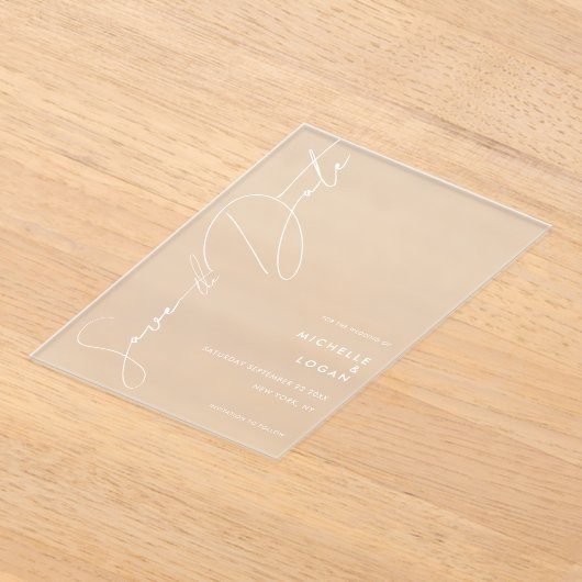 Eenvoudig Modern Manuscript Weddenschap sparen de  Acryl Uitnodigingen (Laagn)
