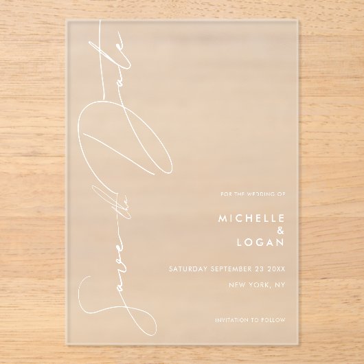 Eenvoudig Modern Manuscript Weddenschap sparen de  Acryl Uitnodigingen (Voorkant)