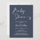 Eenvoudig modern marineblauw Baby shower QR-codefo Kaart (Voorkant)