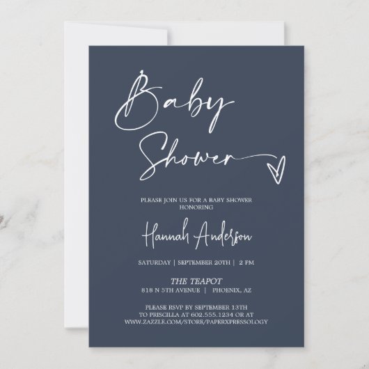 Eenvoudig modern marineblauw Baby shower QR-codefo Kaart (Voorkant)