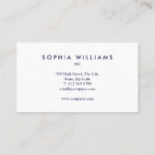 Eenvoudig modern marineblauw en wit professioneel visitekaartje (Achterkant)