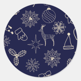 Eenvoudig modern marineblauw leuk kerstpatroon ronde sticker