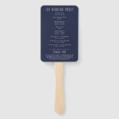 Eenvoudig modern marineblauw script bruiloft progr handwaaier (Achterkant)