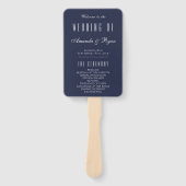 Eenvoudig modern marineblauw script bruiloft progr handwaaier (Voorkant)