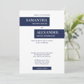 Eenvoudig modern marineblauw wit geoometrisch huwe kaart (Staand voorkant)