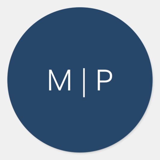 Eenvoudig modern marinemacht blauw monogram huweli ronde sticker (Voorkant)
