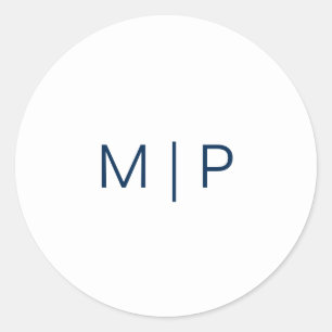 Eenvoudig modern marinemacht blauw monogram huweli ronde sticker