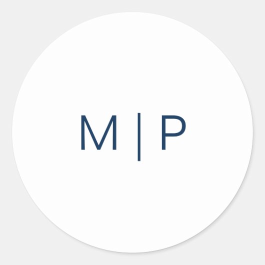 Eenvoudig modern marinemacht blauw monogram huweli ronde sticker (Voorkant)
