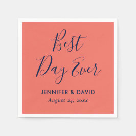 Eenvoudig modern marineslauw en koraalhuwelijk servet