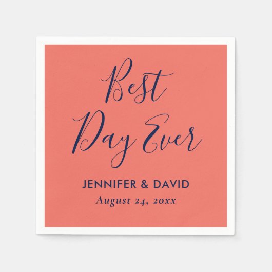 Eenvoudig modern marineslauw en koraalhuwelijk servet (Voorkant)