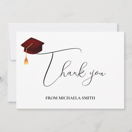 Eenvoudig Modern Maroon Pet Script Afstuderen Bedankkaart (Voorkant)