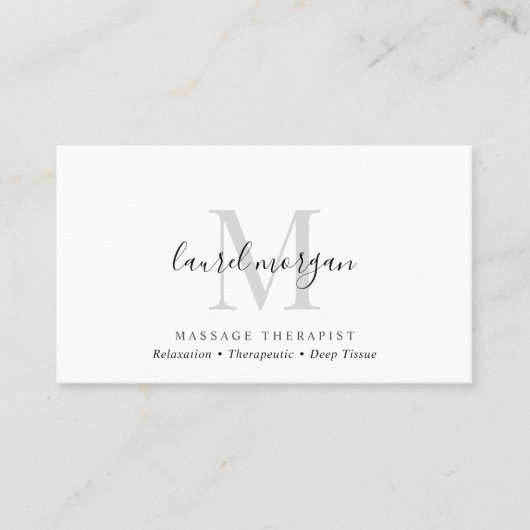 Eenvoudig Modern Massage Therapeut Script Monogram Visitekaartje (Voorkant)