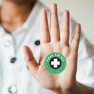 Eenvoudig Modern Medisch Groen Zwart-Wit Kruis Ronde Sticker