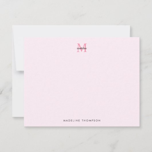 Eenvoudig Modern Meisje Roze Monogram Notitiekaartje (Voorkant)